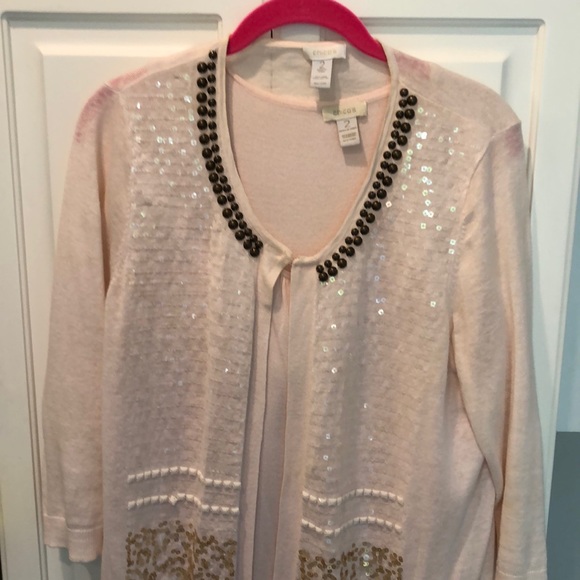 Chico's Sweaters - Chico’s Light Pink Embellished Sweater Set Size 2 = 12/14